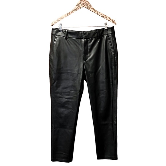 Zara Faux Vegan Leather Straight Leg Pants Black 10 - Picture 2 of 12